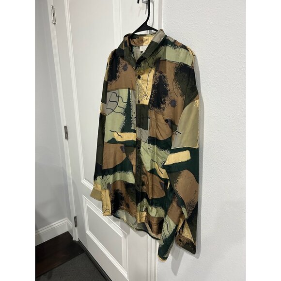 Atlantic Club Abstract Button Down Shirt Brown Black Long Sleeve Art To Wear - Picture 3 of 9